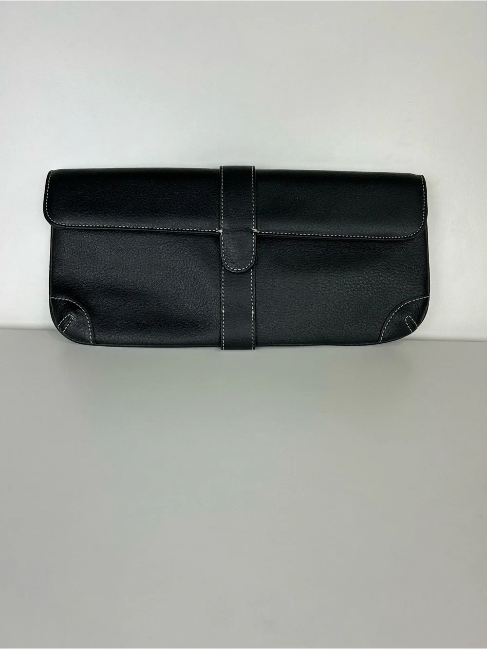 ANN TAYLOR LOFT WRISTLET CLUTCH BLACK LEATHER